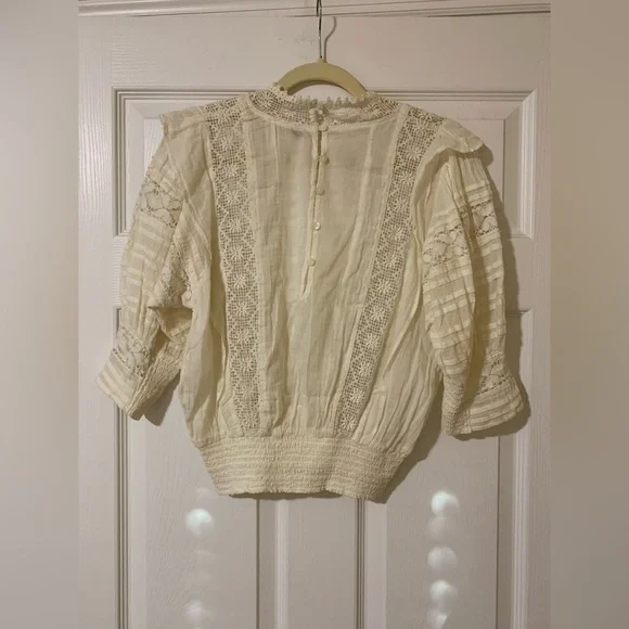 NWOT Free People Victorian Crochet Lace Ruffle 3/4 Sleeve Blouse Cottagecore - Picture 9 of 15